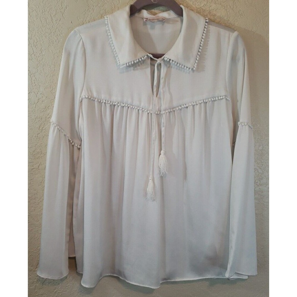 Nanette Lepore Off White Blouse Bell Sleeve Size Medium Long Sleeve